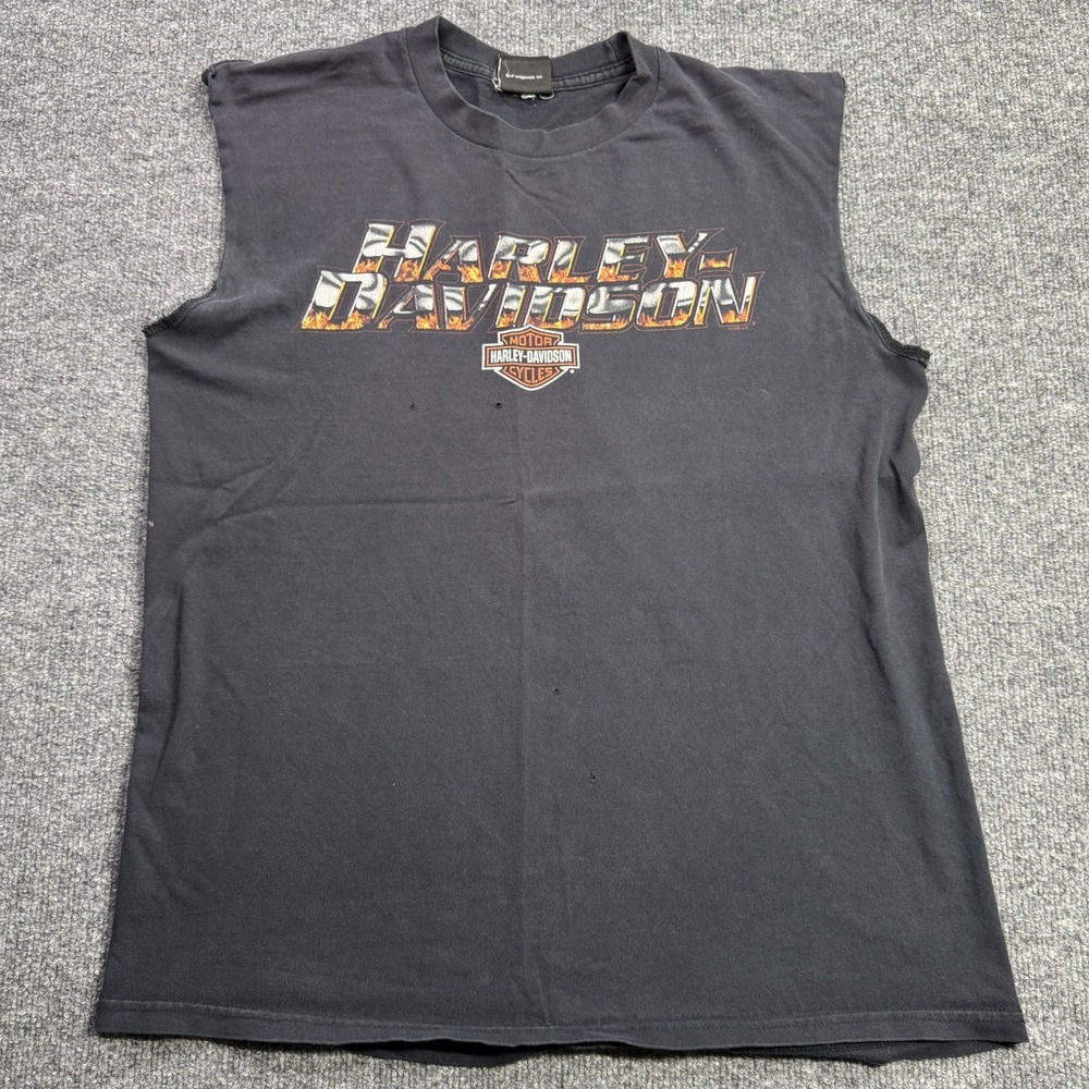 Harley Davidson Sleeveless Shirt Mens XL Black Skull Flame Graphic 2008 2000s